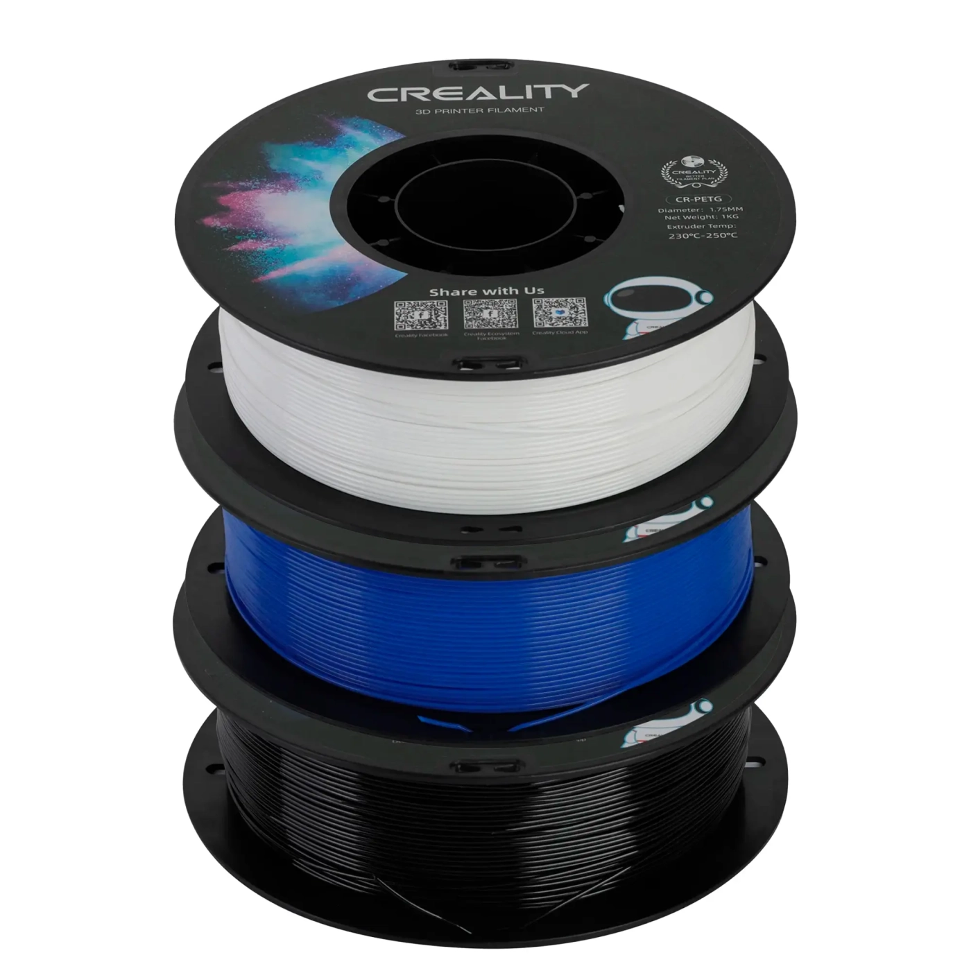Купити PETG Filament (пластик) для 3D принтера CREALITY 3x1кг, 1.75мм, білий/синій/чорний (330103003XWBB) - фото 2