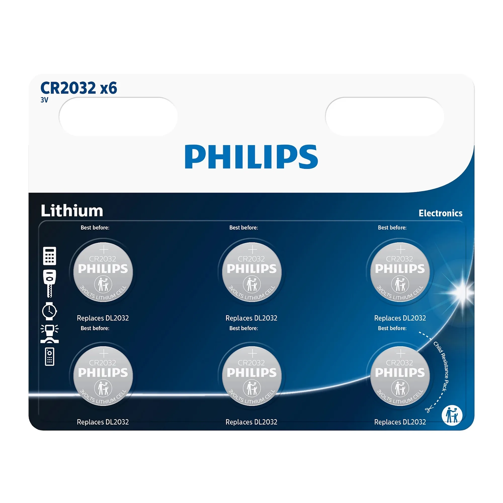 Купить Батарейка Philips CR2032 Lithium 6 шт. (CR2032P6/01B) - фото 1