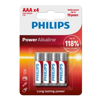 Купить Батарейка Philips Power Alkaline AAA 4 шт (LR03P4B/10) - фото 1