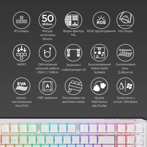 Купить Клавиатура Ducky One 3 RGB TKL White Cherry MX Blue (DKON2187ST-CUAPXPWWWSC1) - фото 4