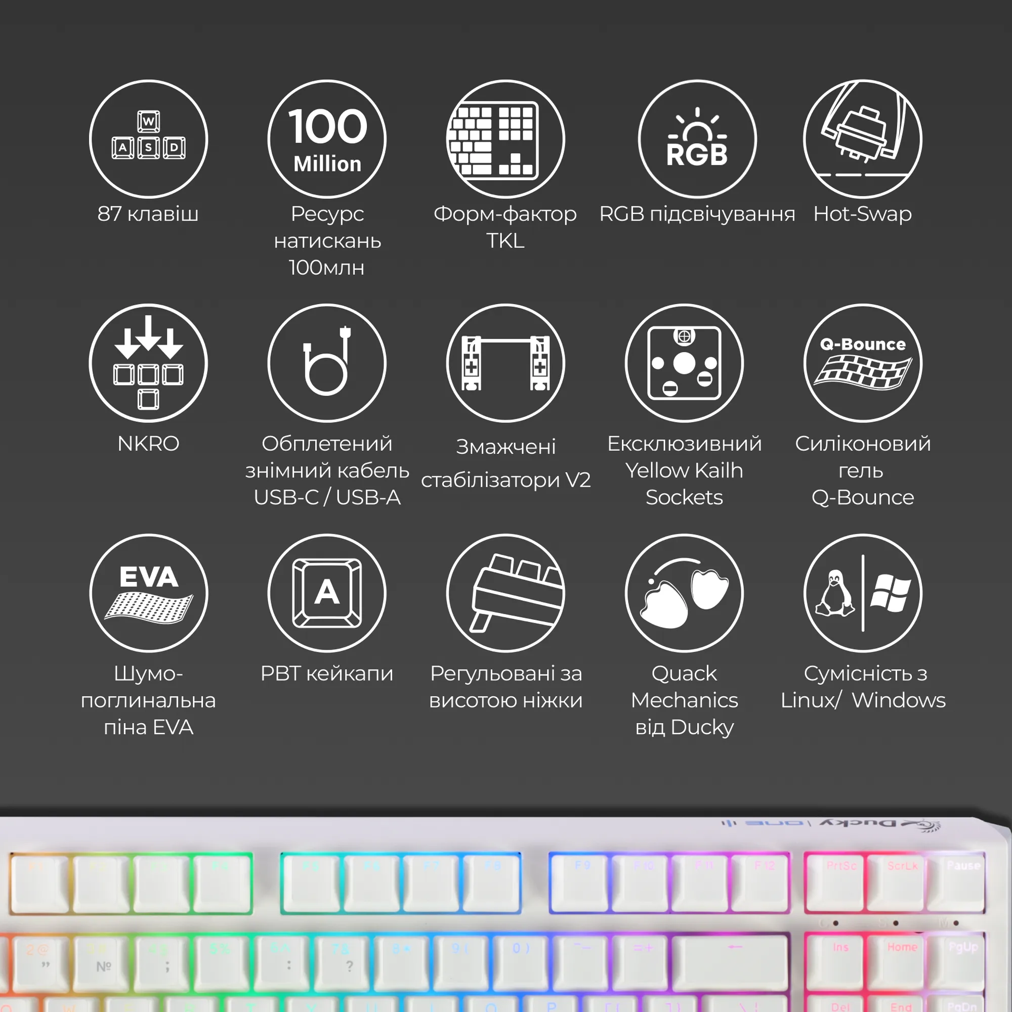Купить Клавиатура Ducky One 3 RGB TKL White Cherry MX Speed Silver (DKON2187ST-PUAPXPWWWSC1) - фото 4