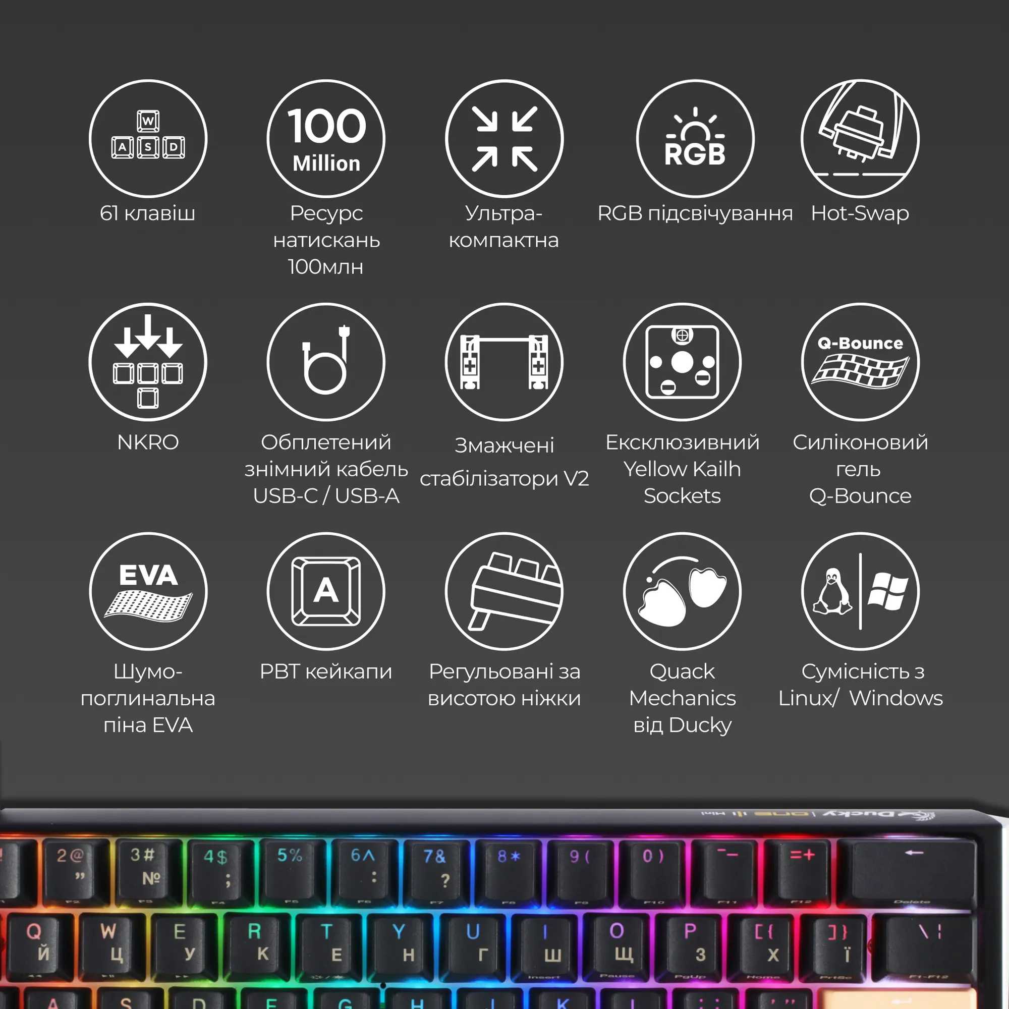Купить Клавиатура Ducky One 3 Mini Cherry MX Brown (DKON2161ST-BUAPXCLAWSC1) - фото 4