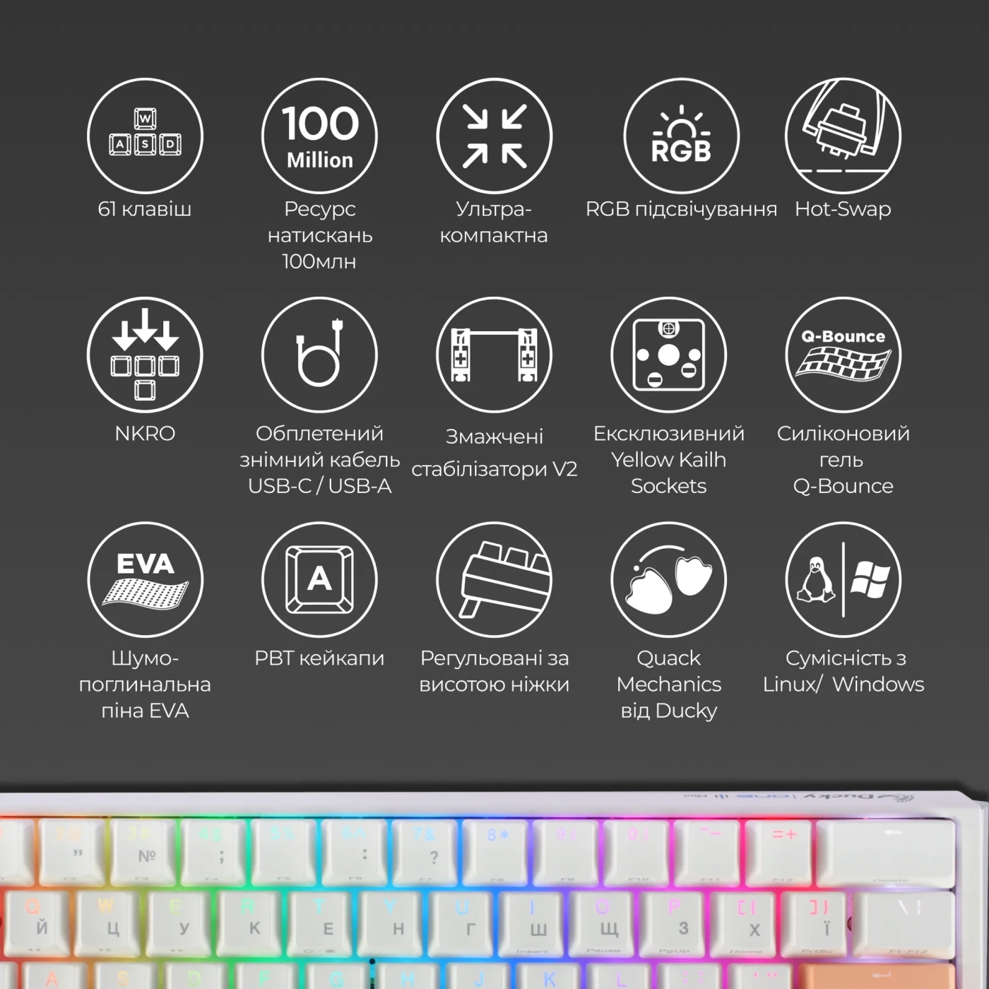 Купить Клавиатура Ducky One 3 Mini White Cherry MX Red (DKON2161ST-RUAPXPWWWSC1) - фото 4