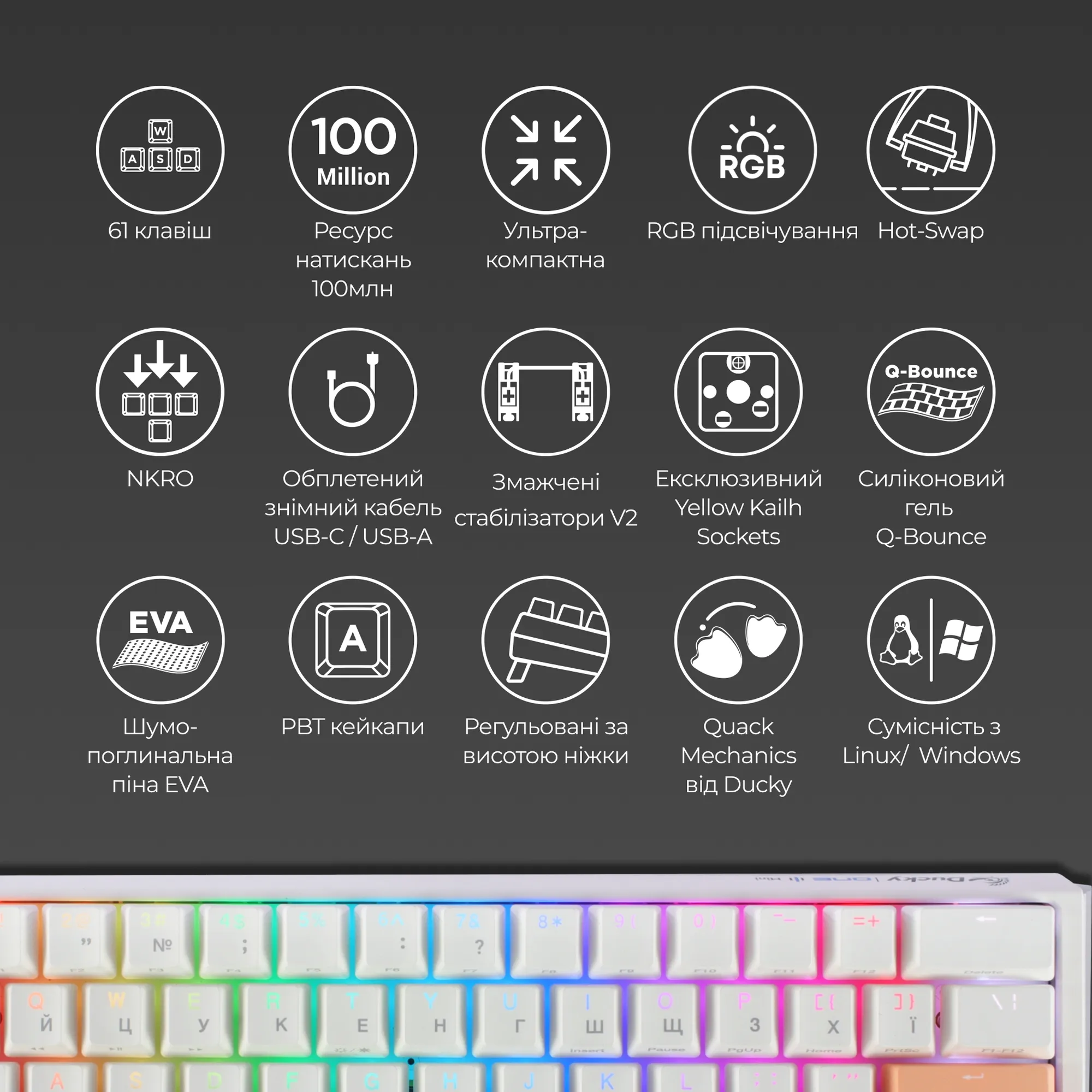 Купить Клавиатура Ducky One 3 Mini White Cherry MX Red (DKON2161ST-RUAPXPWWWSC1) - фото 4