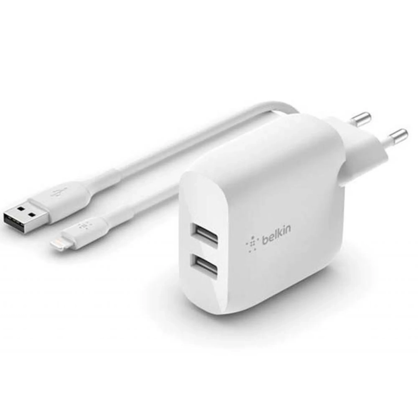 Купити Зарядний пристрій Belkin BoostCharge Dual USB-A 24W + USB-A to Lightning Cable (WCD001VF1MWH) - фото 1