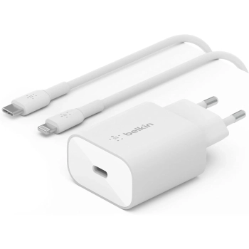 Купити Зарядний пристрій Belkin BoostCharge USB-C PD 3.0 PPS 25W + USB-C to Lightning Cable (WCA004VF1MWH-B5) - фото 1