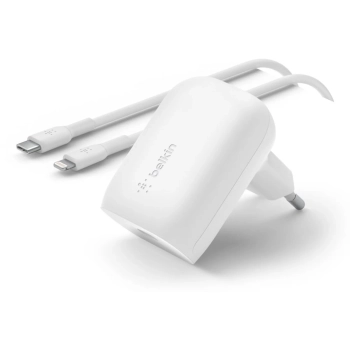 Купити Зарядний пристрій Belkin BoostCharge USB-C PD 3.0 PPS 30W + USB-C to Lightning Cable (WCA005VF1MWH-B5) - фото 1