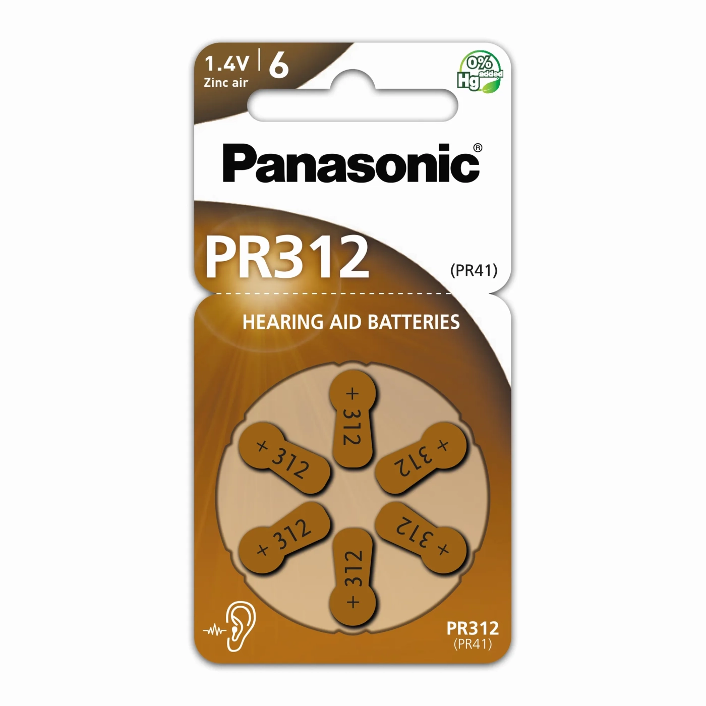 Купить Батарейка Panasonic PR312 (312A, AC312E/EZ, PR312H, PR41, ZA312, DA312) 6 шт (PR-312/6LB) - фото 1