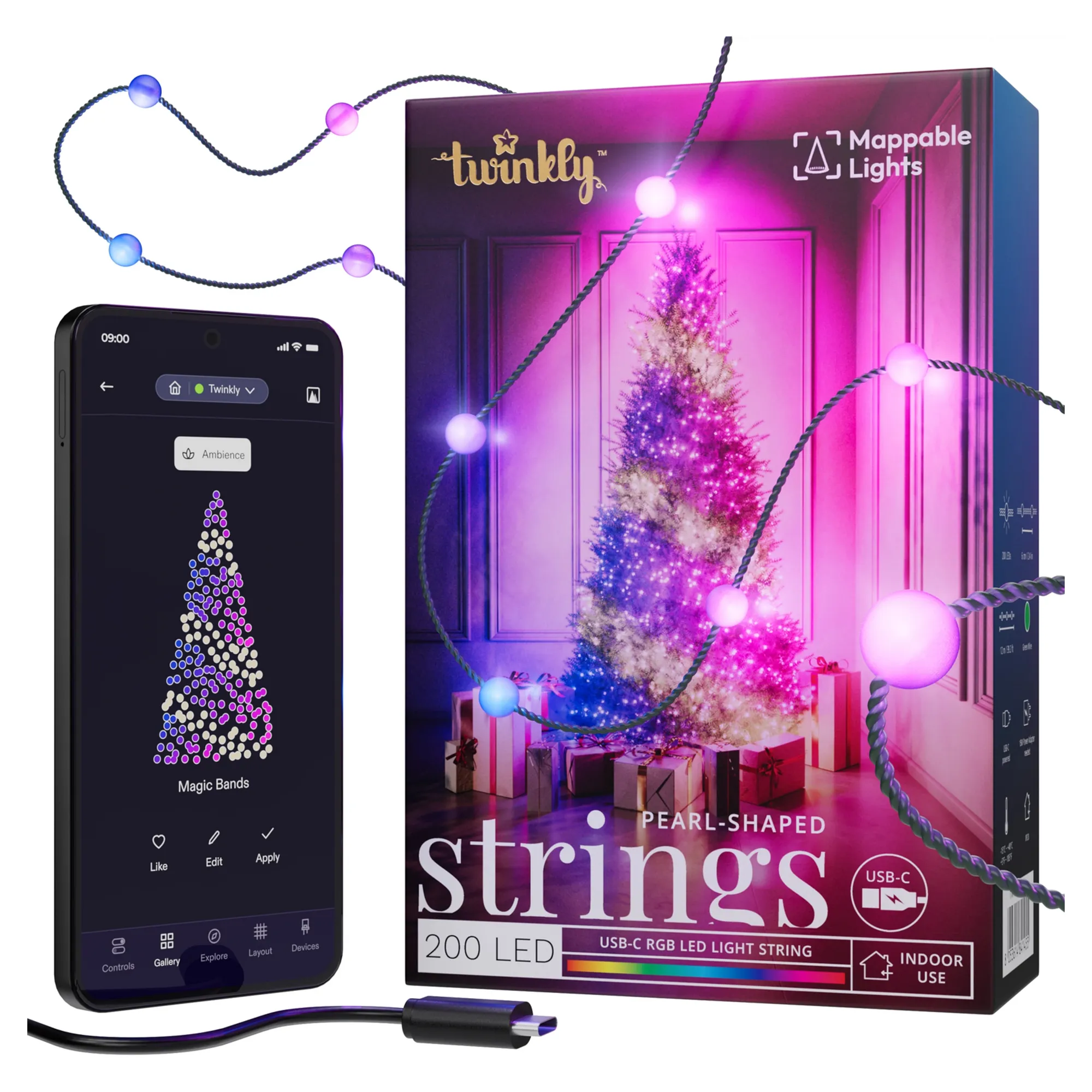 Купити Розумна LED гірлянда Twinkly Candies Pearls RGB 200LED 12m Green (TWKP200RGB-G) - фото 1