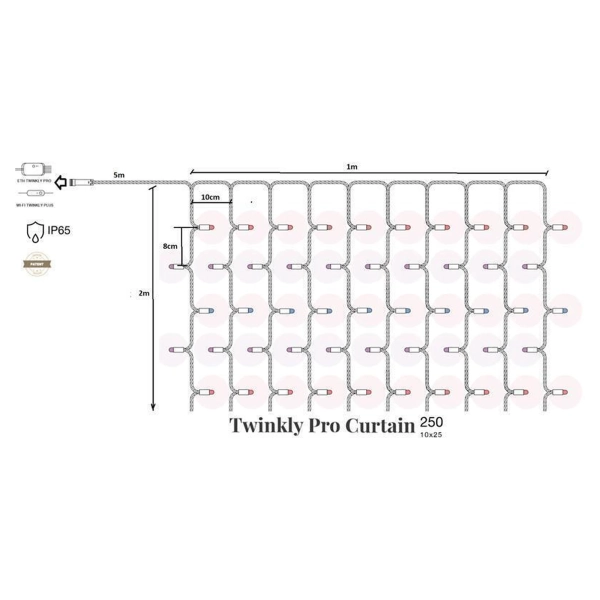 Купить Умная LED Гирлянда Twinkly Pro Curtain RGBW 250 (10 по 25), IP65, AWG22 PVC Rubber черный (TW-PLC-CU-CA-10X25SPP-BR) - фото 3