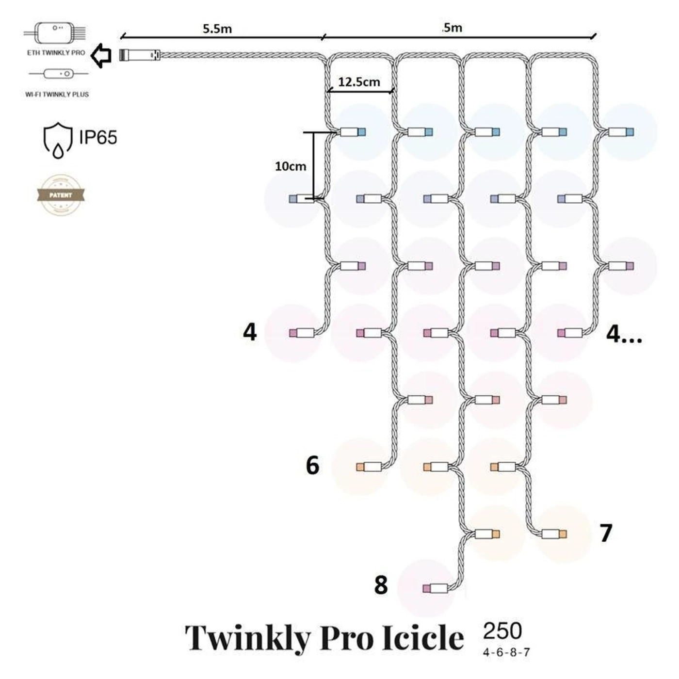 Купить Умная LED Гирлянда Twinkly Pro Icicle AWW 250, AWG22, IP65, прозрачный (TW-PLC-I-CA-250GOP-T) - фото 4