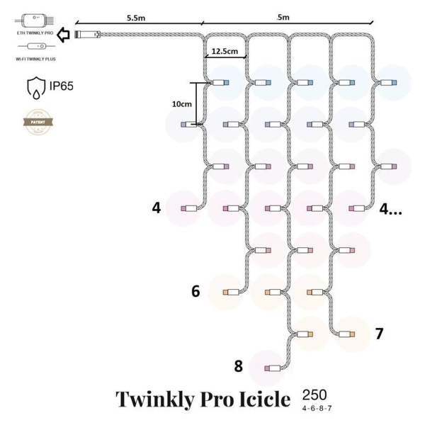 Купить Умная LED Гирлянда Twinkly Pro Icicle AWW 250, AWG22, IP65, прозрачный (TW-PLC-I-CA-250GOP-T) - фото 4