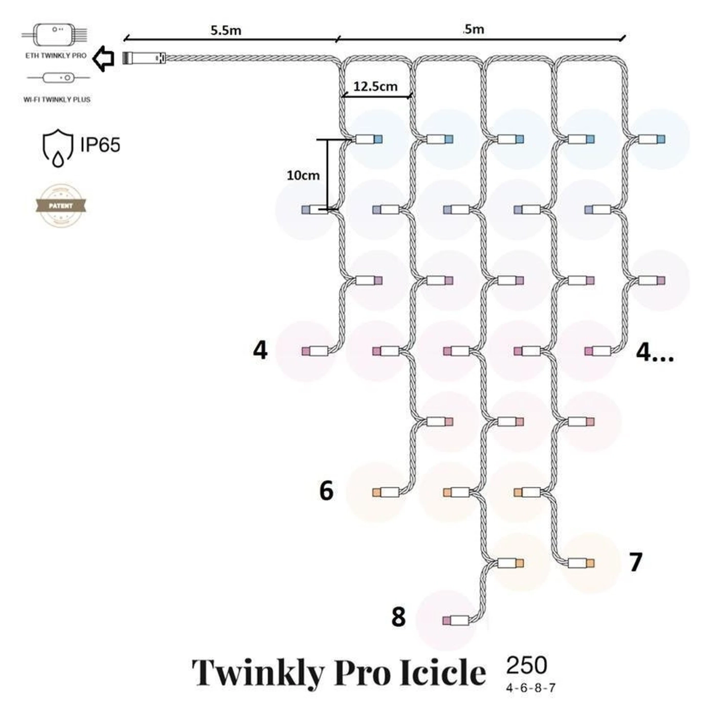 Купить Умная LED Гирлянда Twinkly Pro Icicle AWW 250, IP65, AWG22 PVC Rubber белый (TW-PLC-I-CA-250GOP-WR) - фото 2