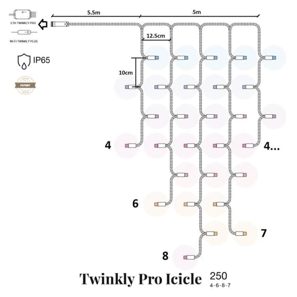 Купить Умная LED Гирлянда Twinkly Pro Icicle AWW 250, IP65, AWG22 PVC Rubber белый (TW-PLC-I-CA-250GOP-WR) - фото 2