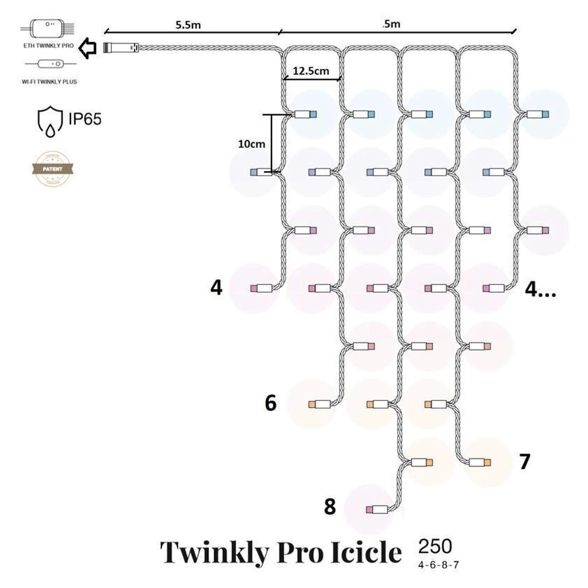 Купить Умная LED Гирлянда Twinkly Pro Icicle RGB 250, AWG22, IP65, прозрачный (TW-PLC-I-CA-250STP-T) - фото 4