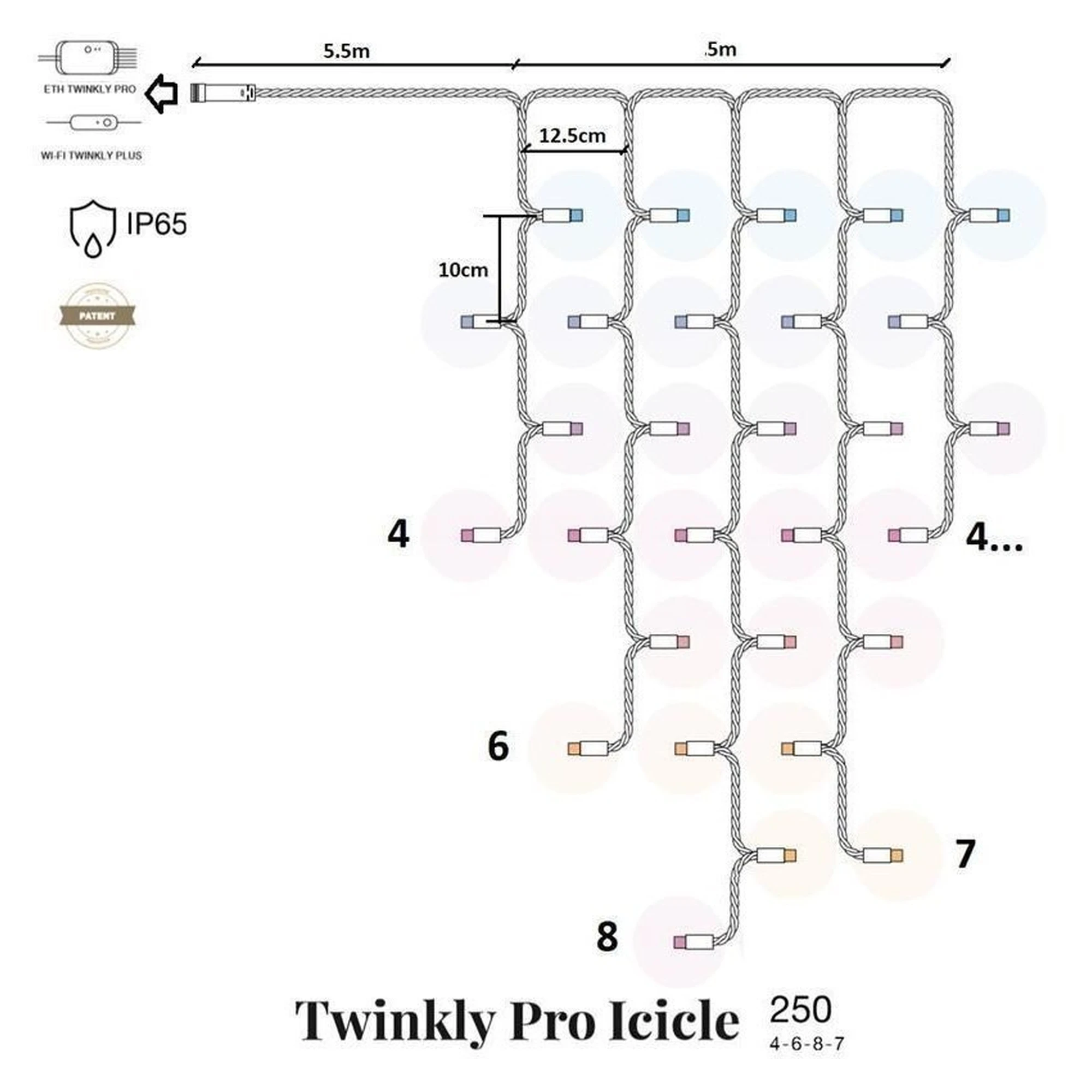 Купить Умная LED Гирлянда Twinkly Pro Icicle RGB 250, IP65, AWG22 PVC Rubber белый (TW-PLC-I-CA-250STP-WR) - фото 5