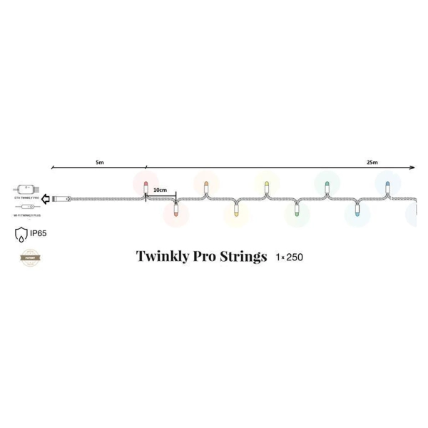 Купить Умная LED Гирлянда Twinkly Pro Strings AWW 250, одна линия, IP65, AWG22 PVC, прозрачный (TW-PLC-S-CA-1X250GOP-T) - фото 2