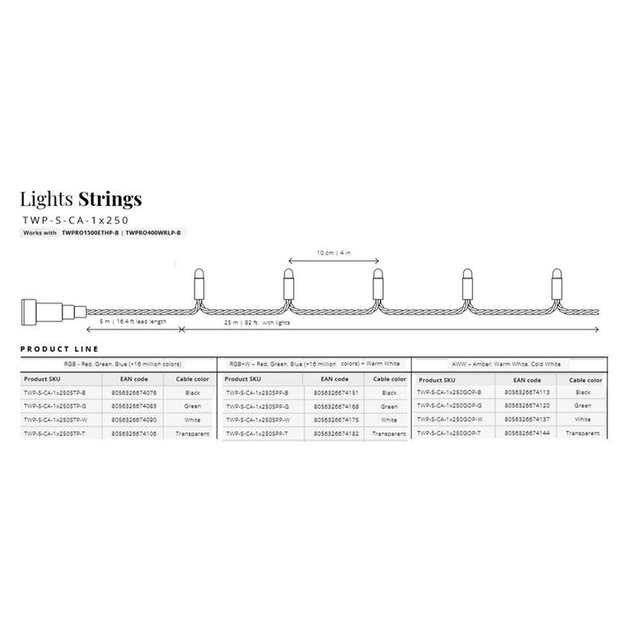 Купить Умная LED Гирлянда Twinkly Pro Strings RGB 250, одинарная линия, AWG22, IP65, зеленый (TWP-S-CA-1X250STP-G) - фото 2