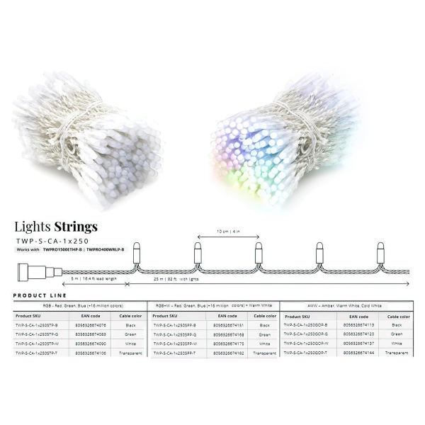 Купить Умная LED Гирлянда Twinkly Pro Strings RGB 250, одинарная линия, AWG22, IP65, прозрачный (TWP-S-CA-1X250STP-T) - фото 3