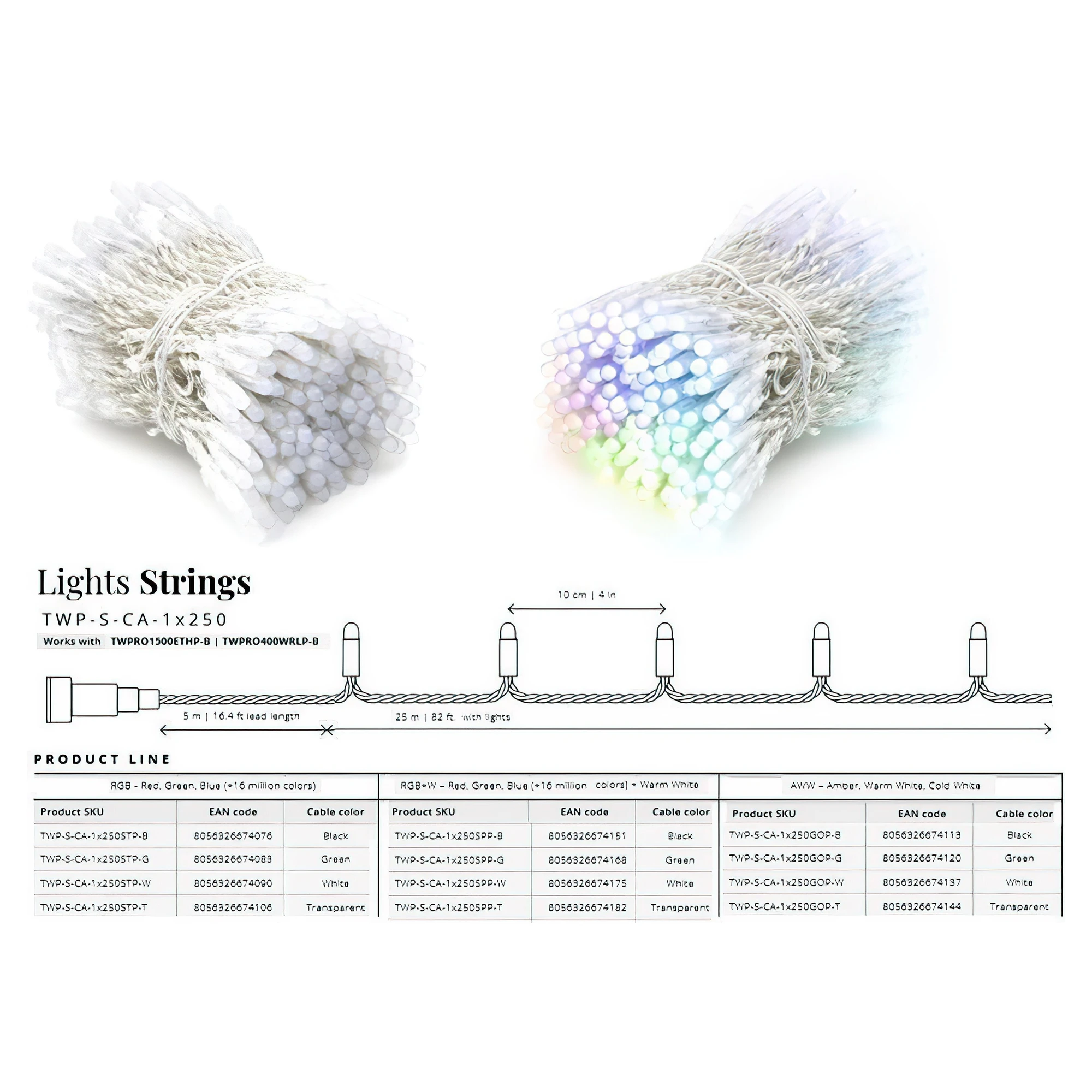 Купить Умная LED Гирлянда Twinkly Pro Strings RGB 250, одинарная линия, AWG22, IP65, прозрачный (TWP-S-CA-1X250STP-T) - фото 3