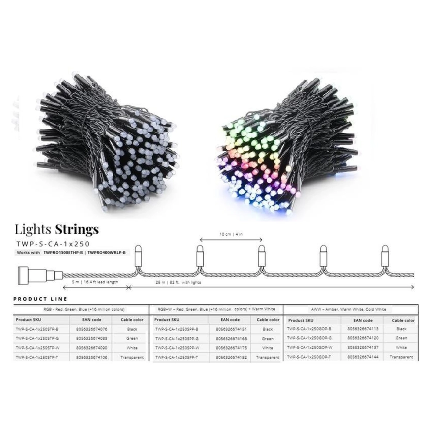 Купить Умная LED Гирлянда Twinkly Pro Strings RGBW 250, одинарная линия, AWG22, IP65, черный (TWP-S-CA-1X250SPP-B) - фото 5