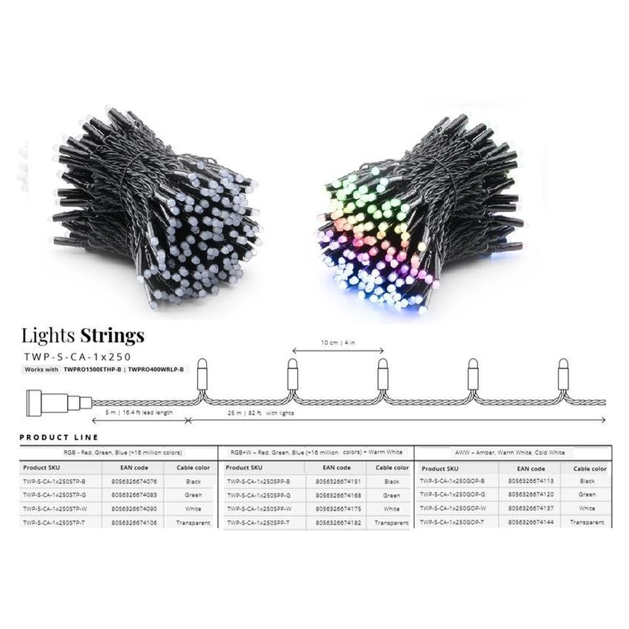 Купить Умная LED Гирлянда Twinkly Pro Strings RGBW 250, одинарная линия, AWG22, IP65, черный (TWP-S-CA-1X250SPP-B) - фото 5