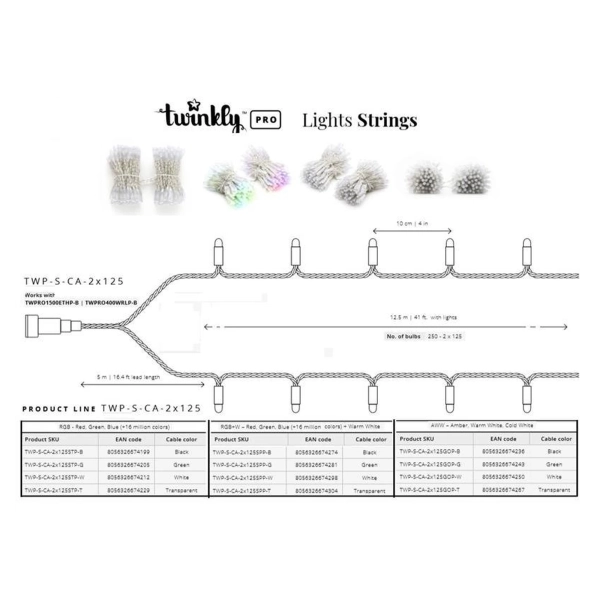Купить Умная LED Гирлянда Twinkly Pro Strings RGBW 250, двойная линия, AWG22, IP65, прозрачный (TWP-S-CA-2X125SPP-T) - фото 5