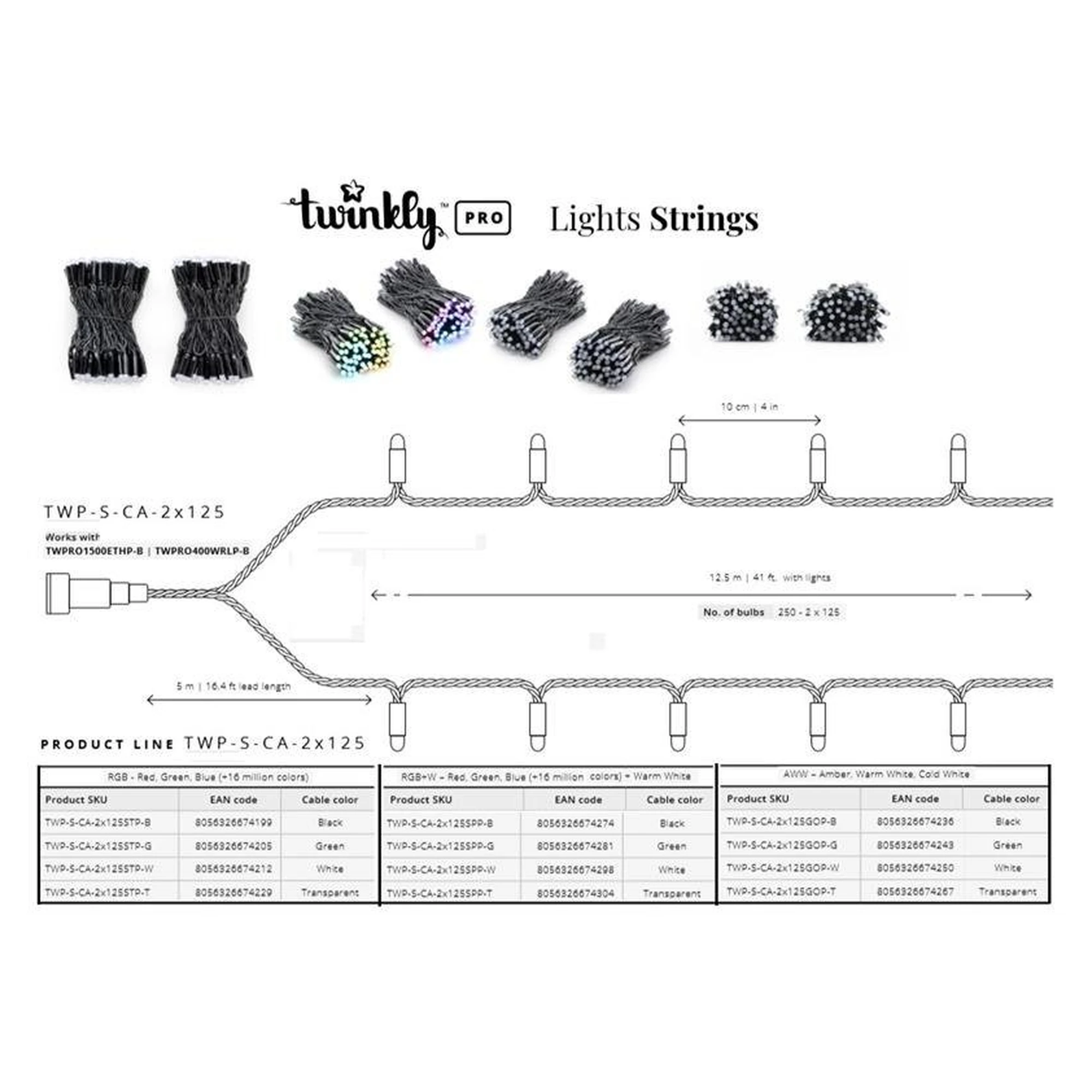 Купить Умная LED Гирлянда Twinkly Pro Strings RGBW 250, двойная линия, AWG22, IP65, черный (TWP-S-CA-2X125SPP-B) - фото 5