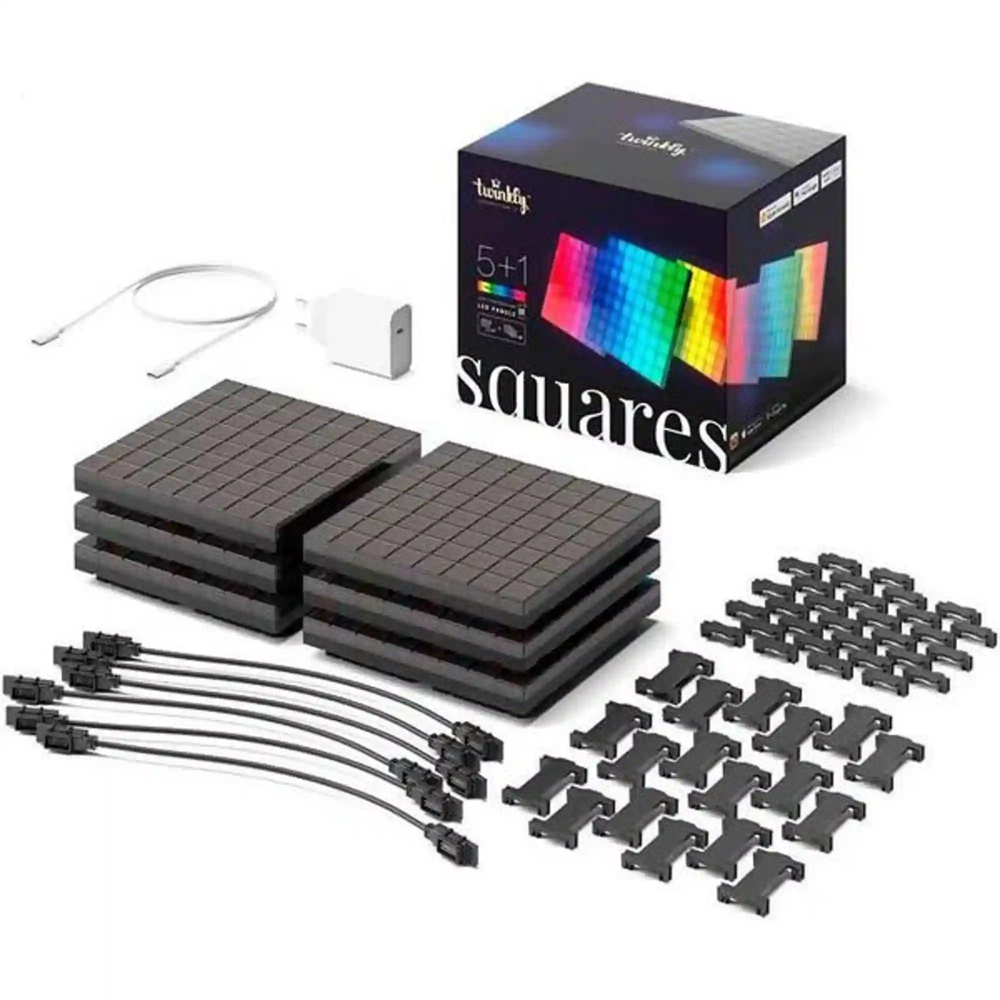 Купить Панель Smart LED Twinkly Squares 1 Starter + 5 Extension RGB IP20 16x16см кабель белый (TWQ064STW-07-BEU) - фото 1