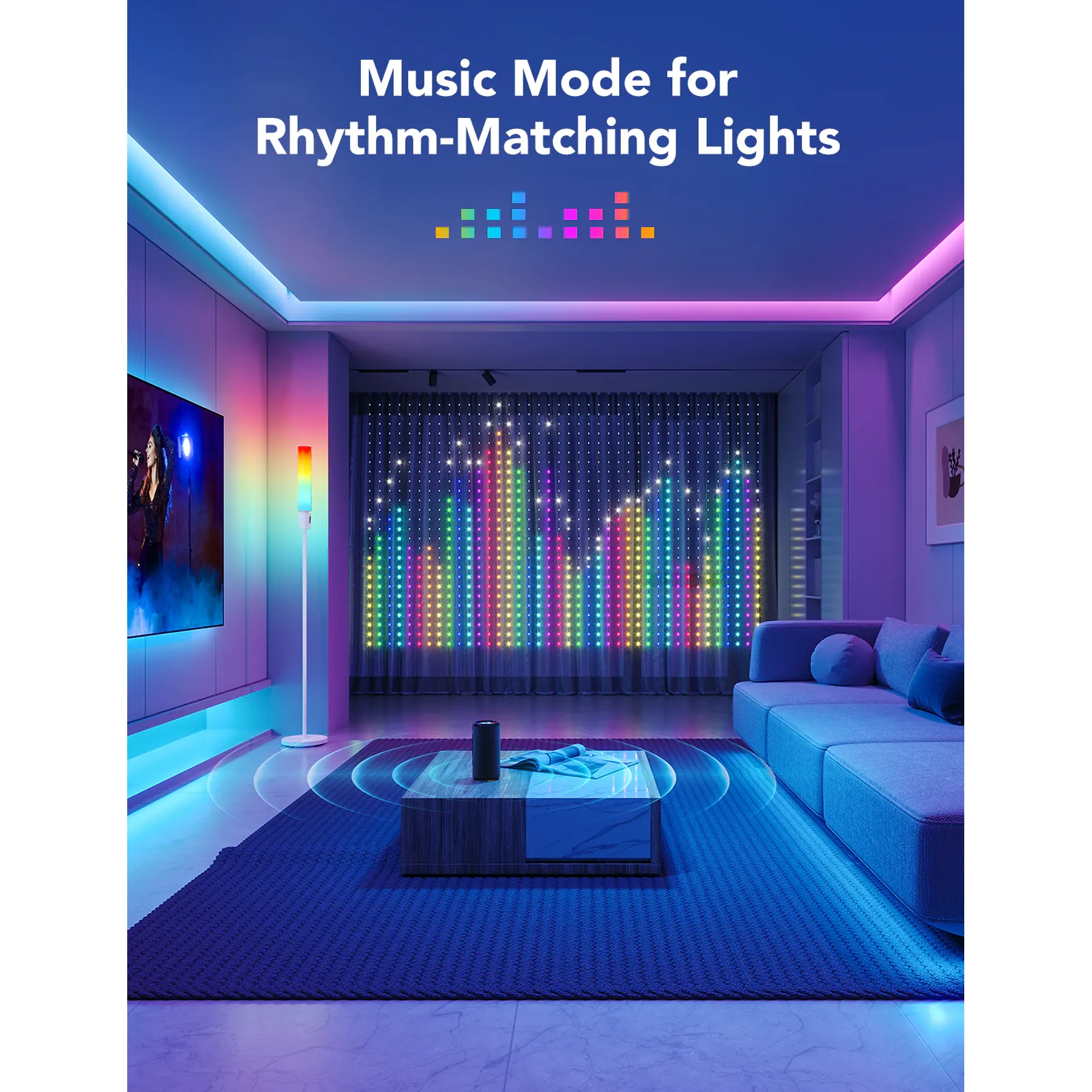 Купить Умная LED гирлянда Govee H70B1 Curtain Light RGB 520LED Clear Wire (H70B13A1) - фото 5