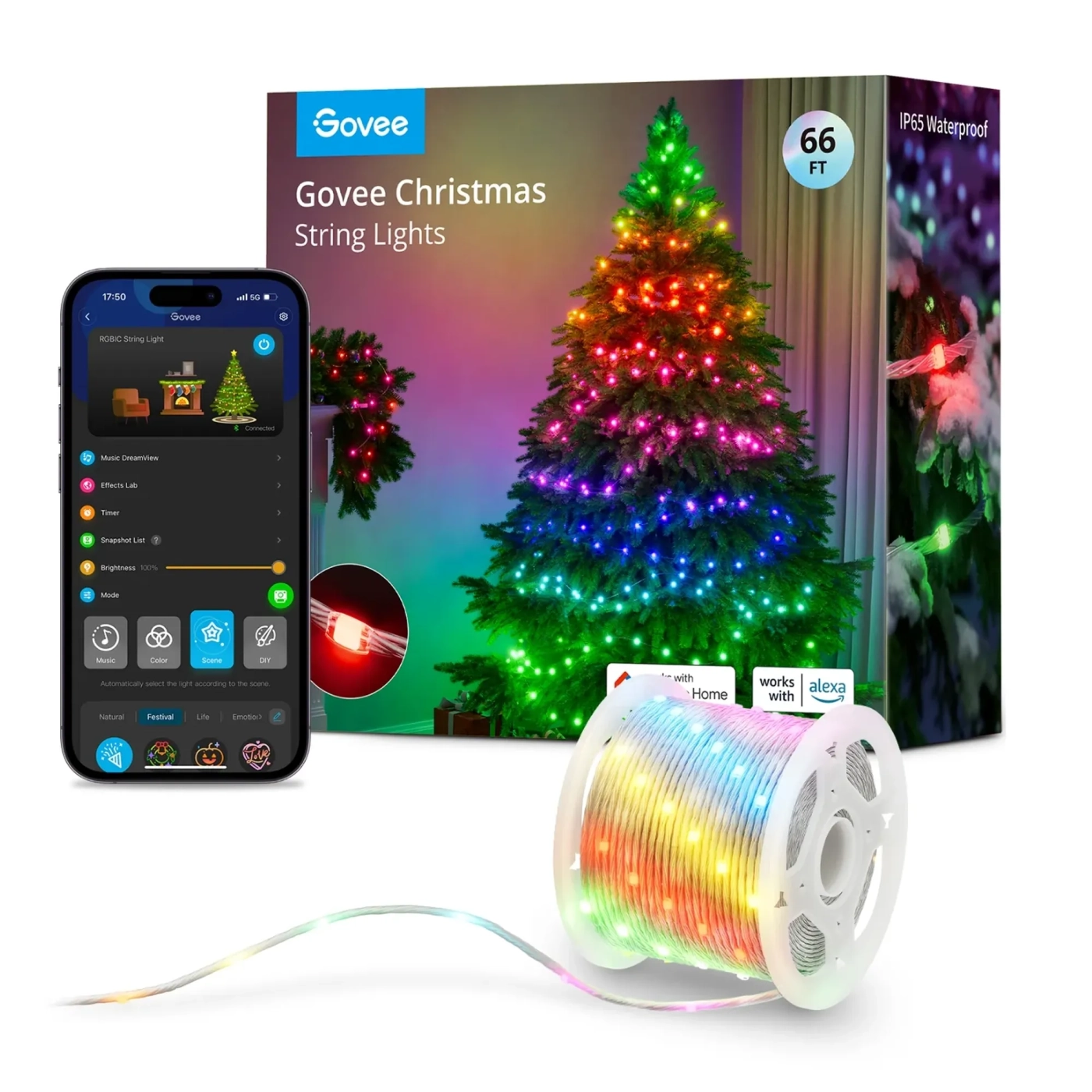 Купить Умная LED гирлянда Govee H70C2 Christmas Light RGB 20m Clear Wire (H70C23D1) - фото 1