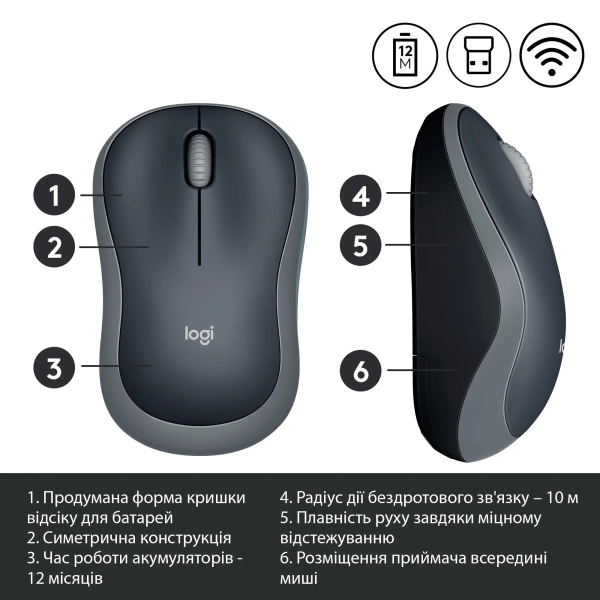 Купить Мышь Logitech M185 Wireless Gray - фото 4