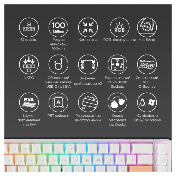 Купити Клавіатура Ducky One 3 SF Cherry MX Brown RGB White UA - фото 8