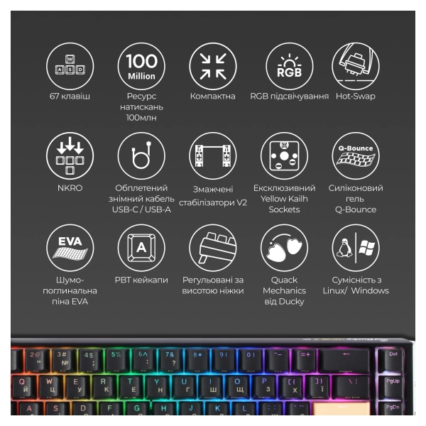 Купить Клавиатура Ducky One 3 SF Cherry MX Red RGB Black UA (DKON2167ST-RUAPXCLAWSC1) - фото 14
