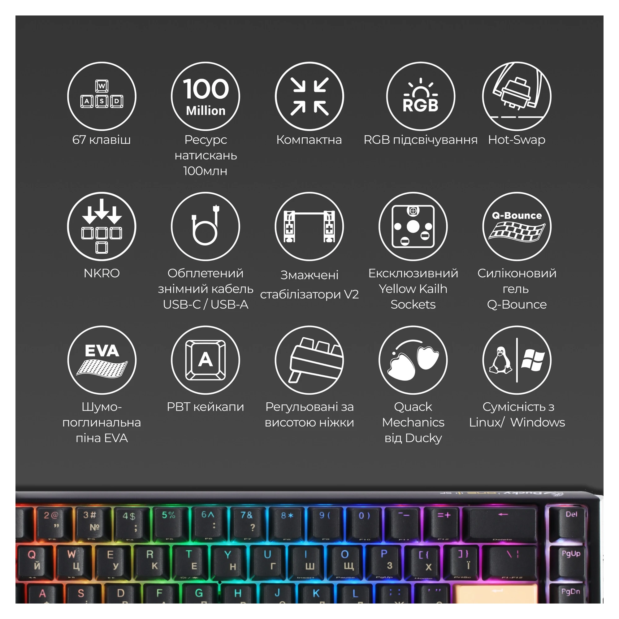 Купить Клавиатура Ducky One 3 SF Cherry MX Red RGB Black UA (DKON2167ST-RUAPXCLAWSC1) - фото 14