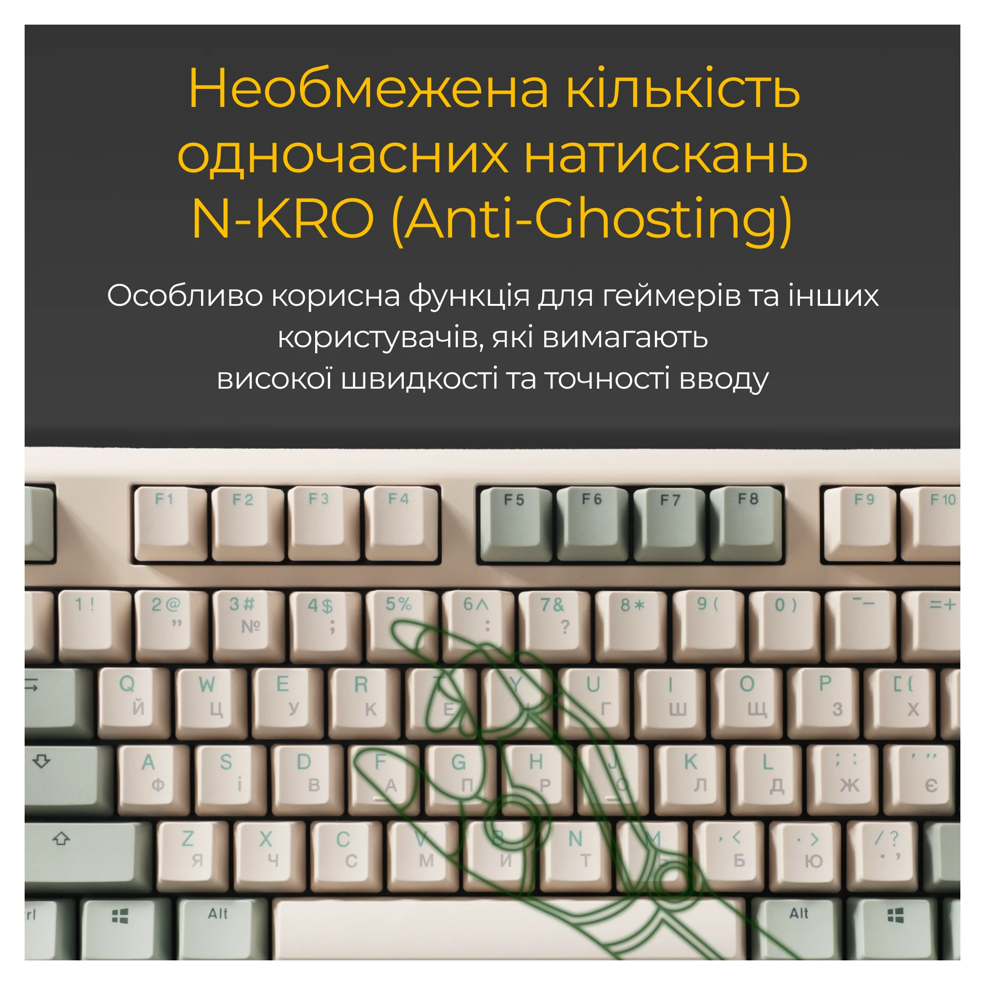 Купить Клавиатура Ducky One 3 TKL Cherry MX Speed Silver Matcha Cream UA (DKON2187-PUAPXМAEGGC1) - фото 10