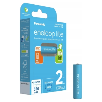 Купити Акумулятор Panasonic Eneloop Lite AAA 550mAh NI-MH 2 (BK-4LCCE/2BE) - фото 1
