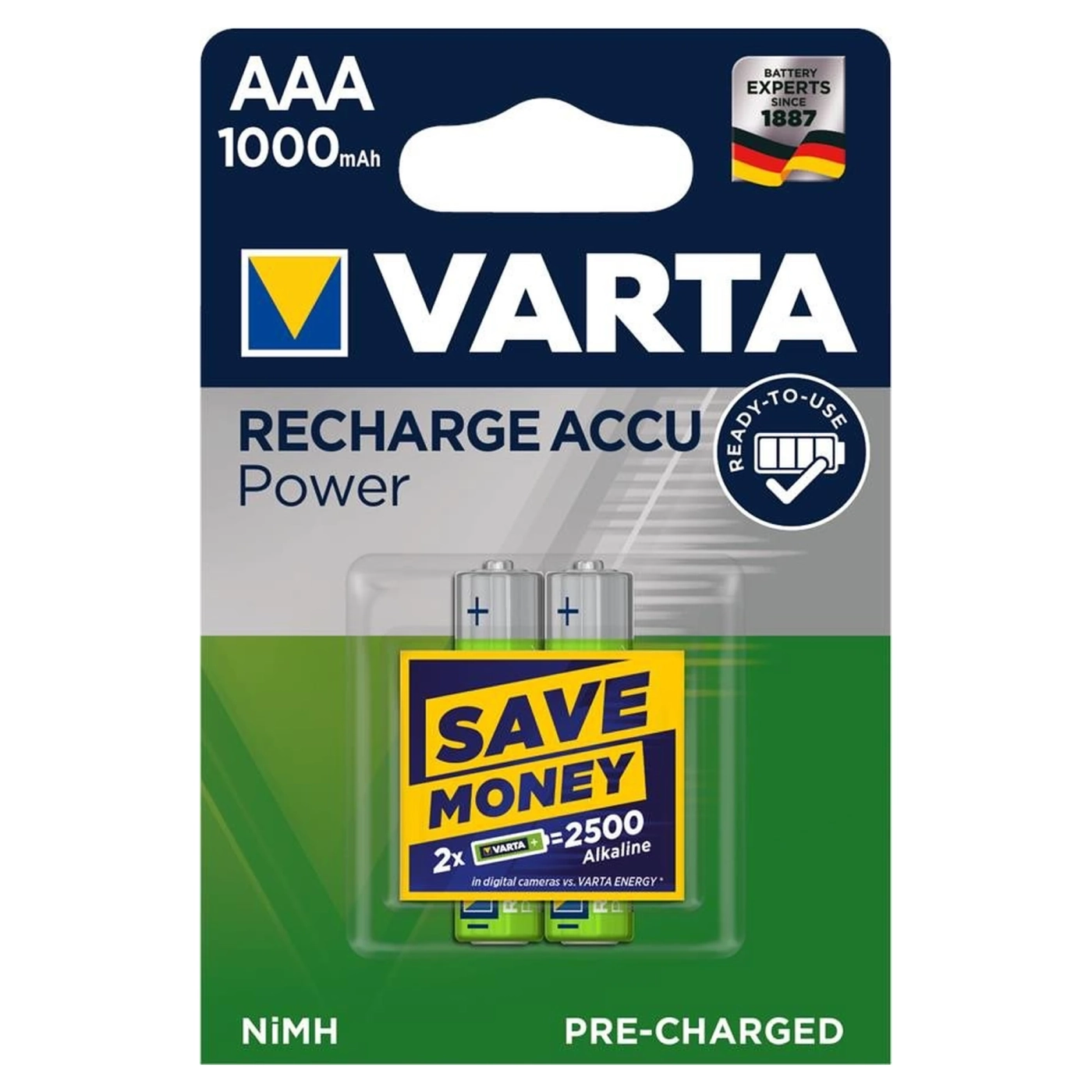 Купити Акумулятор VARTA NI-MH Power AAA 1000 мАг 2 шт. (05703301402) - фото 1