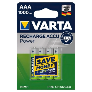 Купить Аккумулятор VARTA RECHARGEABLE ACCU AAA 1000mAh BLI 4 NI-MH (READY 2 USE) - фото 1