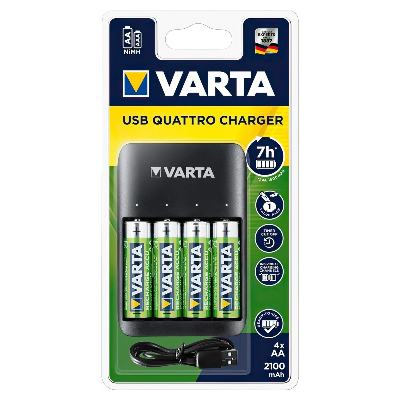 Купить Зарядное устройство Varta Value USB Quattro Charger + Аккумулятор NI-MH AA 2100 мАч 4 шт. (57652101451) - фото 1