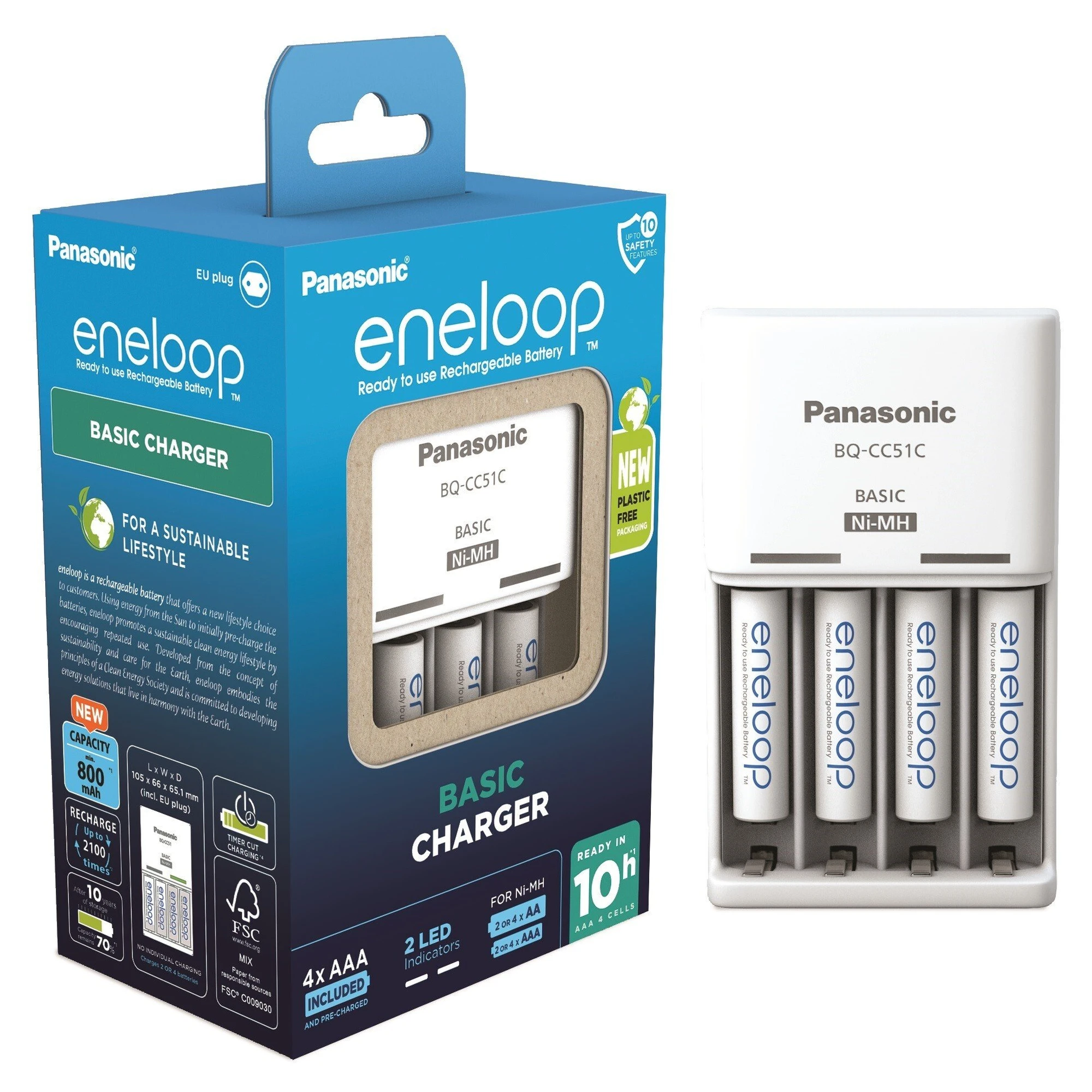 Купити Зарядний пристрій Basic Charger + Акумулятор Eneloop NI-MH AAA 800 мАч 4 шт. (K-KJ51MCD04E) - фото 1