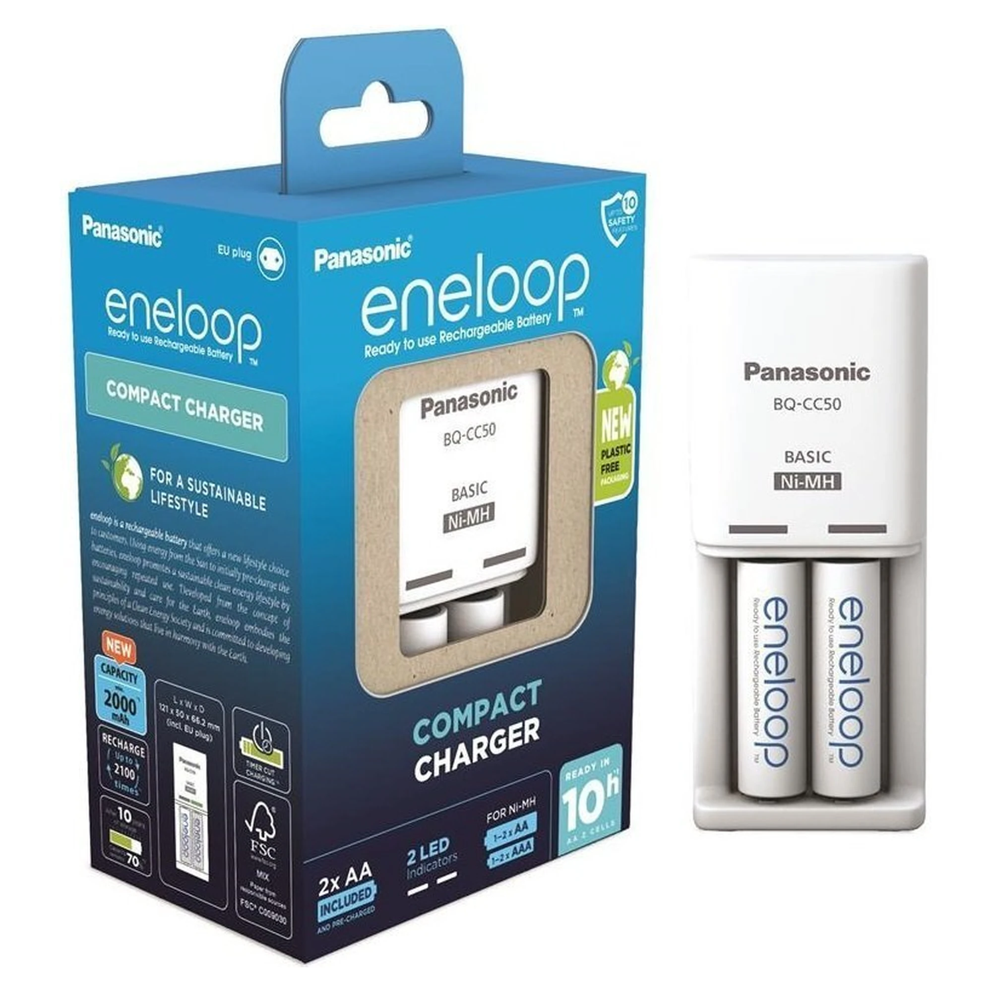 Купити Зарядний пристрій Compact Charger+ Акумулятор Eneloop NI-MH AA 2000 мАч 2 шт. (K-KJ50MCD20E) - фото 1