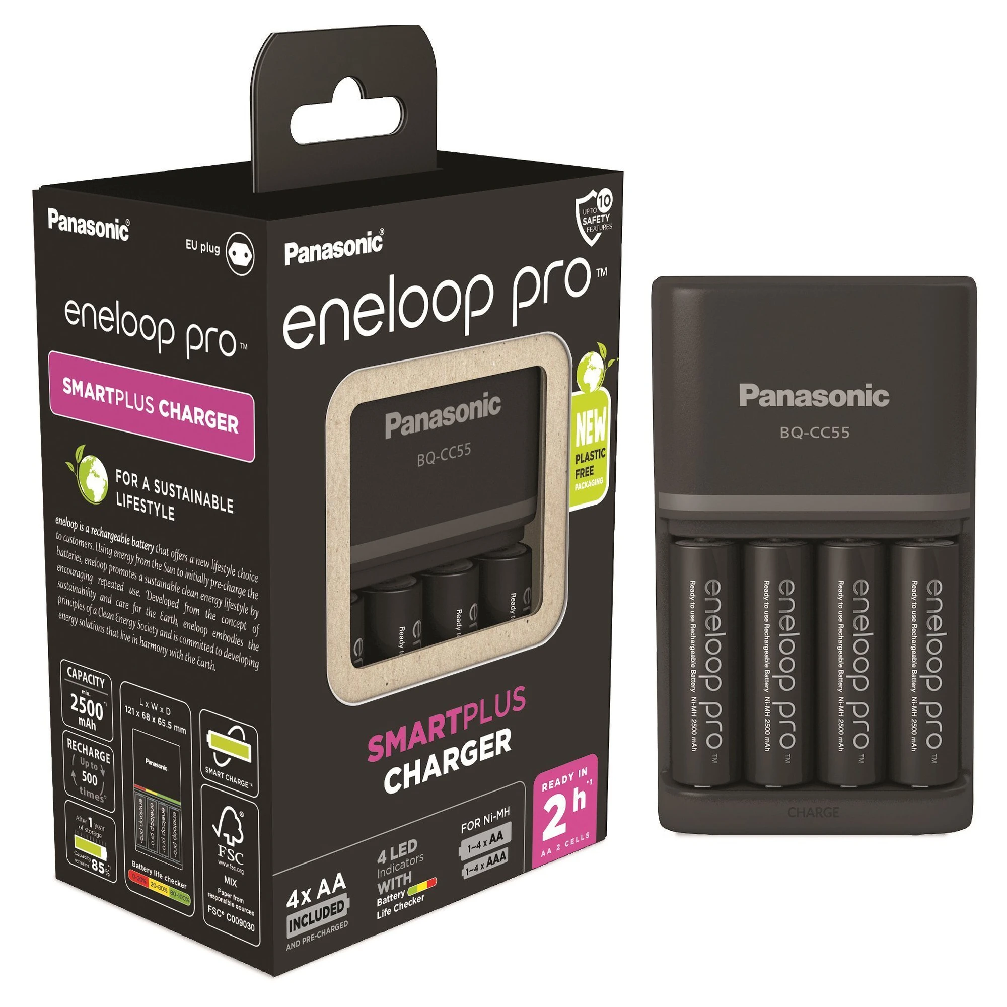Купить Зарядное устройство Panasonic Smart-Quick Charger + Аккумулятор Eneloop Pro NI-MH AA 2500 мАч 4 шт. (K-KJ55HCD40E) - фото 1