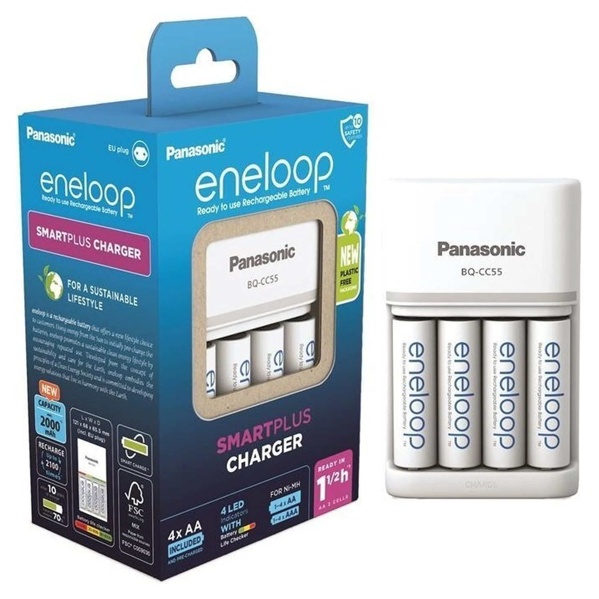 Купить Зарядное устройство Smart-Quick Charger + Аккумулятор Eneloop NI-MH AA 2000 мАч 4 шт. (K-KJ55MCD40E) - фото 1