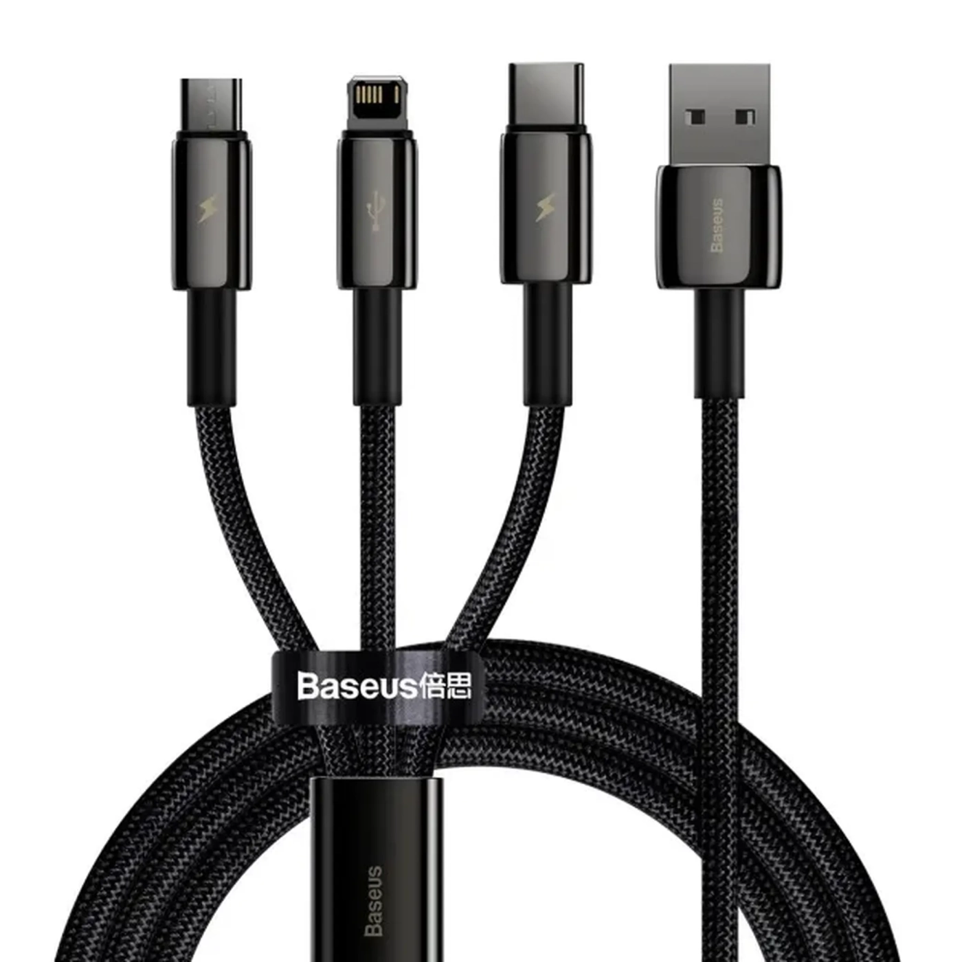 Купить Кабель Baseus Tungsten Gold Fast Charging Data Cable USB to M+L+C 1.5m Black (CAMLTWJ-01) - фото 1