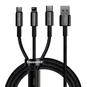 Купить Кабель Baseus Tungsten Gold Fast Charging Data Cable USB to M+L+C 1.5m Black (CAMLTWJ-01) - фото 1
