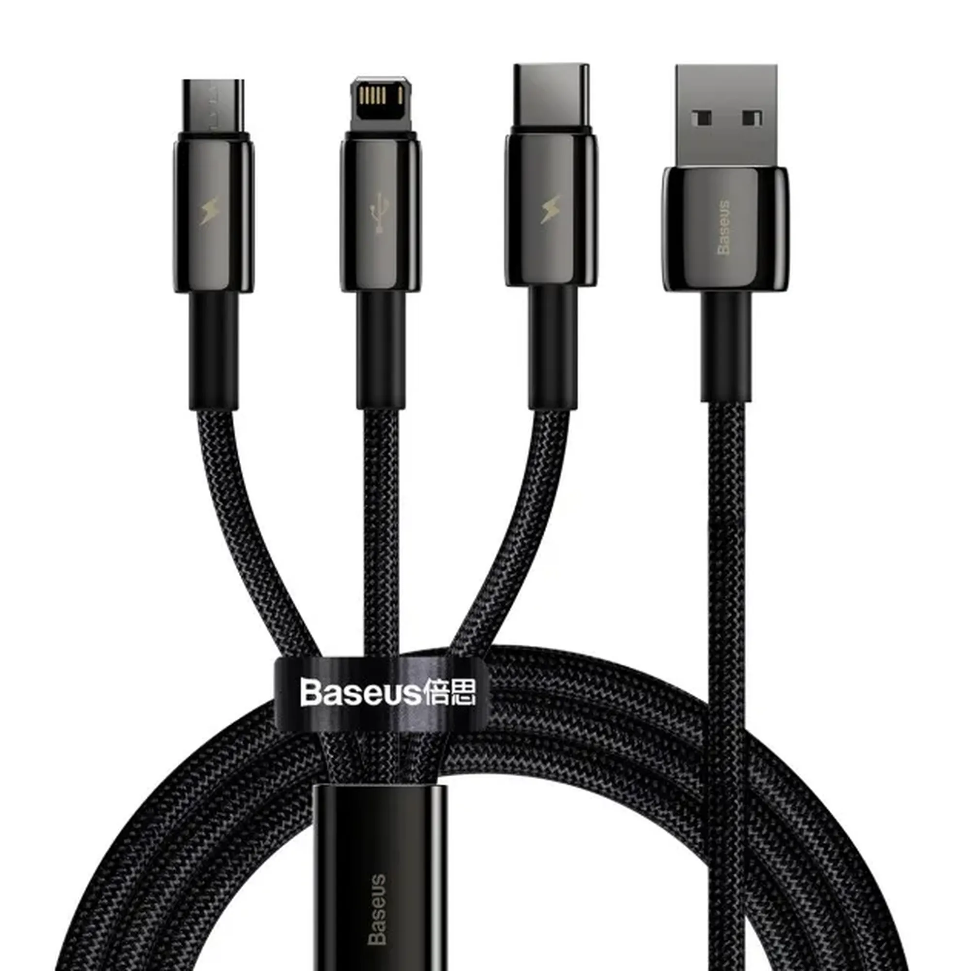 Купить Кабель Baseus Tungsten Gold Fast Charging Data Cable USB to M+L+C 1.5m Black (CAMLTWJ-01) - фото 1