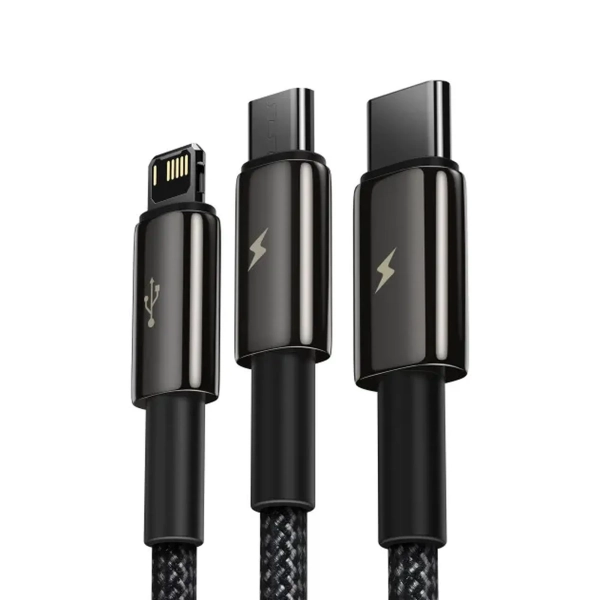 Купить Кабель Baseus Tungsten Gold Fast Charging Data Cable USB to M+L+C 1.5m Black (CAMLTWJ-01) - фото 2