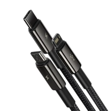 Купить Кабель Baseus Tungsten Gold Fast Charging Data Cable USB to M+L+C 1.5m Black (CAMLTWJ-01) - фото 4