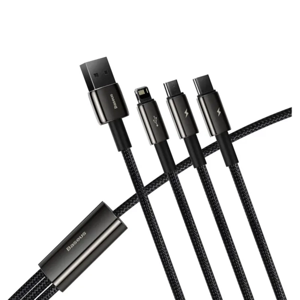 Купить Кабель Baseus Tungsten Gold Fast Charging Data Cable USB to M+L+C 1.5m Black (CAMLTWJ-01) - фото 5